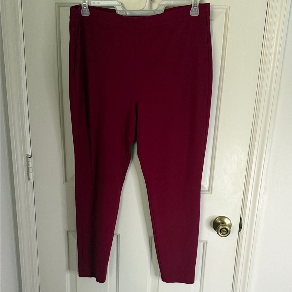 Chico's Wine Ponte Ankle Pants, Pull on Stretch with Tummy Control